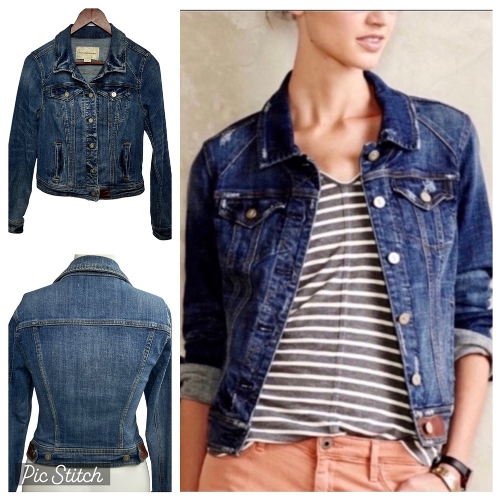 Anthropologie Pilcro Denim Jean Jacket Size Small Leather Accent Trucker Boho